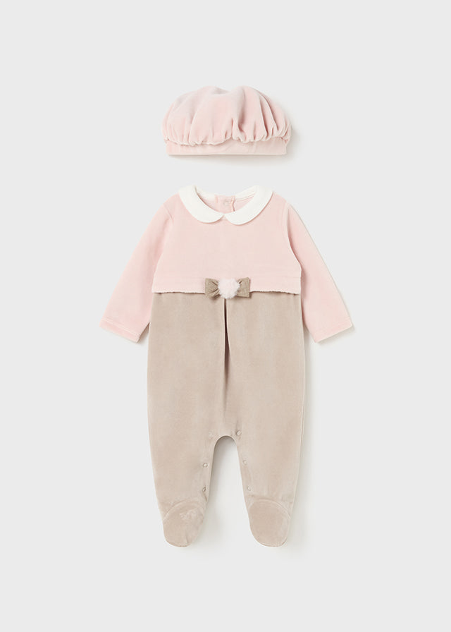 Pigiama Neonata Rosa-Beige con Cappello