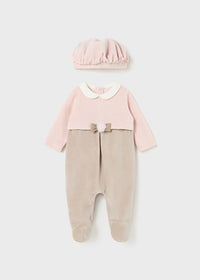 Pigiama Neonata Rosa-Beige con Cappello