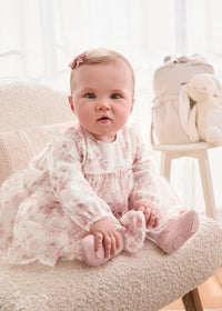 Vestito Neonata Tulle Fantasia Fiori Rosa