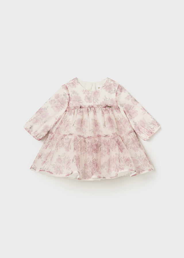 Vestito Neonata Tulle Fantasia Fiori Rosa