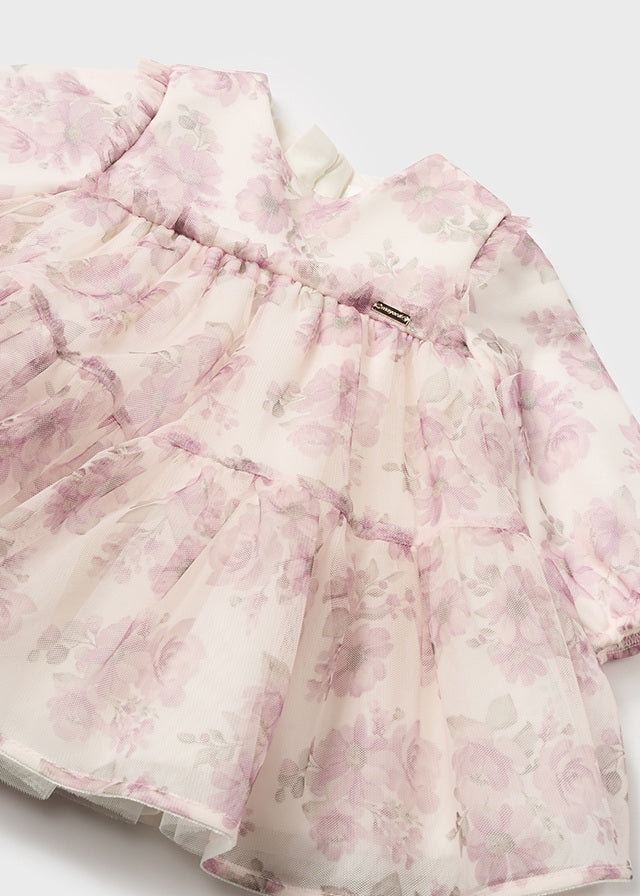 Vestito Neonata Tulle Fantasia Fiori Rosa