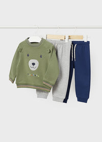 Tuta Bimbo con 2 Pantaloni e Felpa Girocollo Verde
