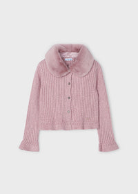 Cardigan Rosa con Colletto Pelliccia