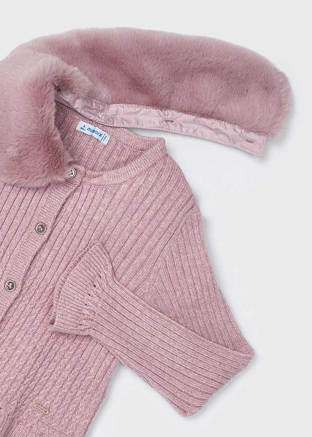 Cardigan Rosa con Colletto Pelliccia