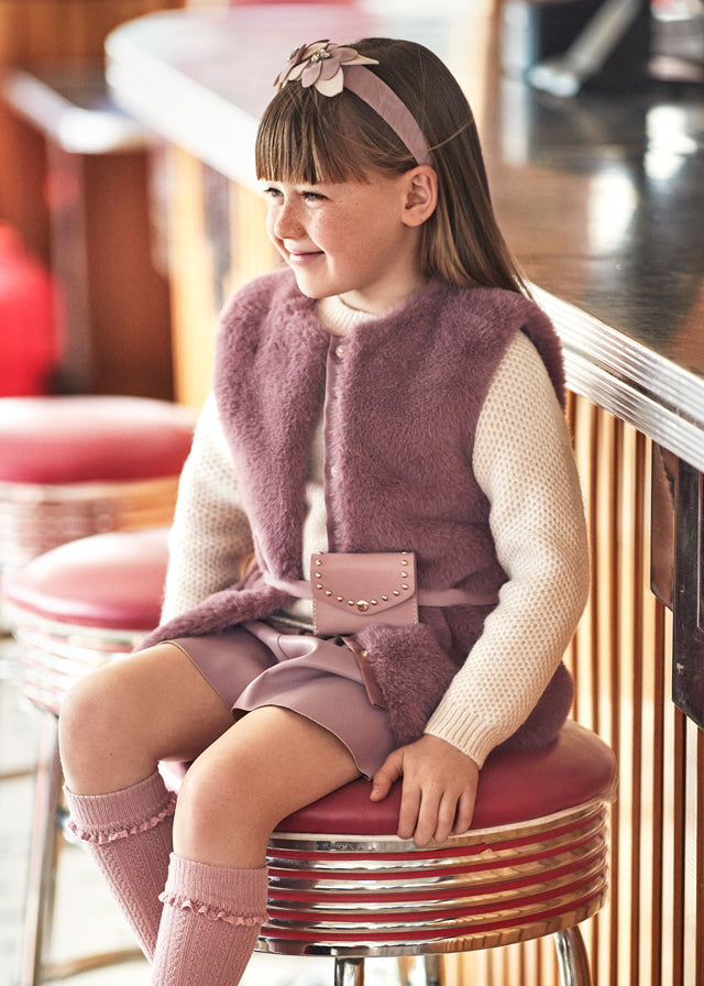 Gilet Pellicciotto Viola con Cintura