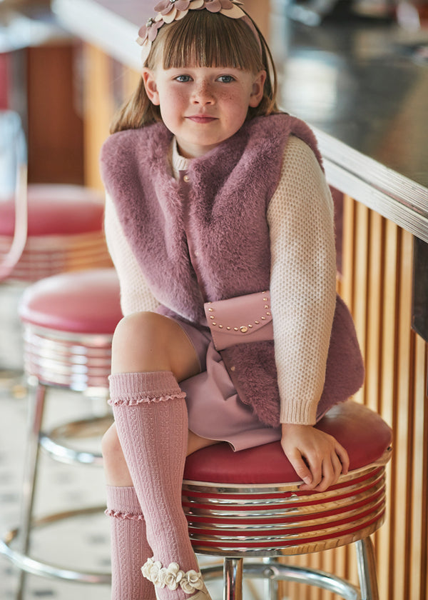 Gilet Pellicciotto Viola con Cintura