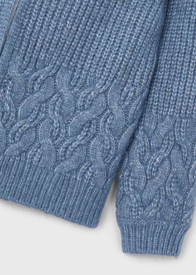 Felpa Tricot Celeste con Cappuccio