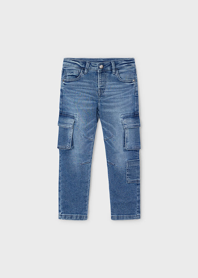 Pantalone Cargo Denim Blu