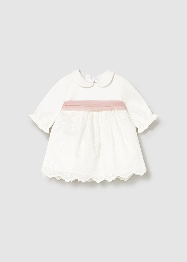 Vestito Combinato Ricamato Ecru