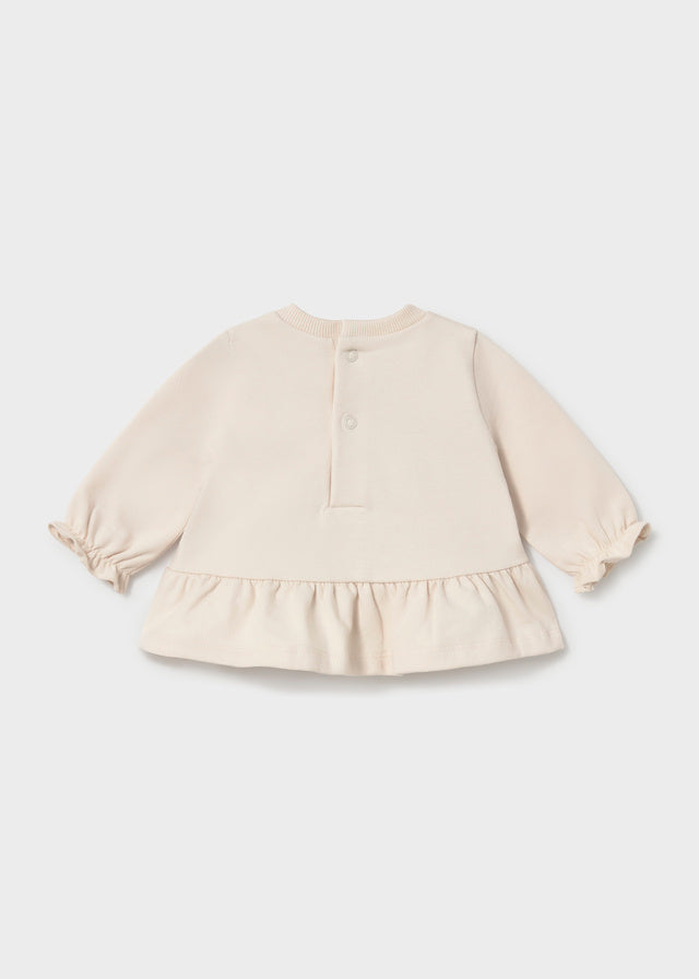 Maglia Girocollo Beige Con Stampa Coniglietto