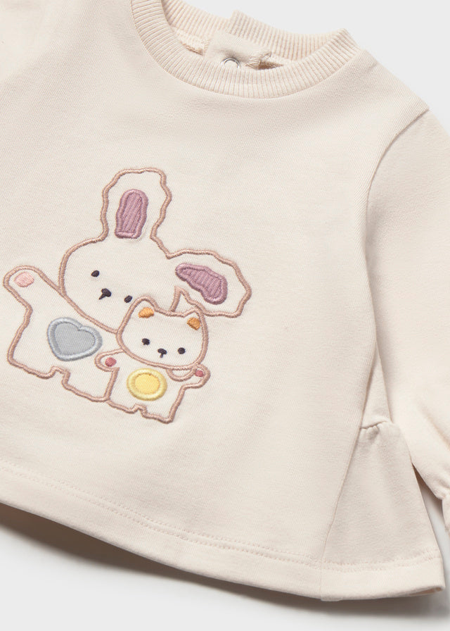 Maglia Girocollo Beige Con Stampa Coniglietto