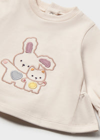 Maglia Girocollo Beige Con Stampa Coniglietto