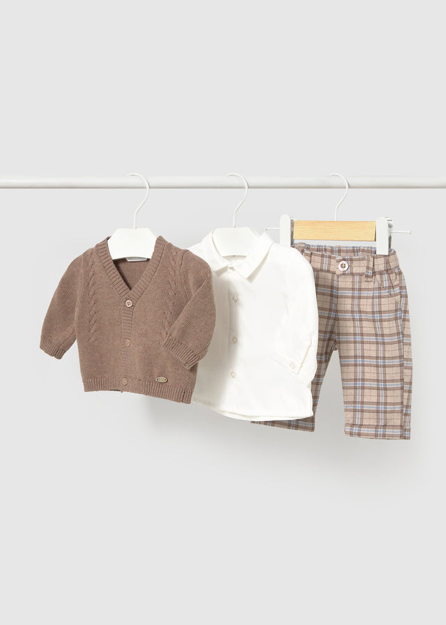 Completo Pantalone Camicia Cardigan Marrone