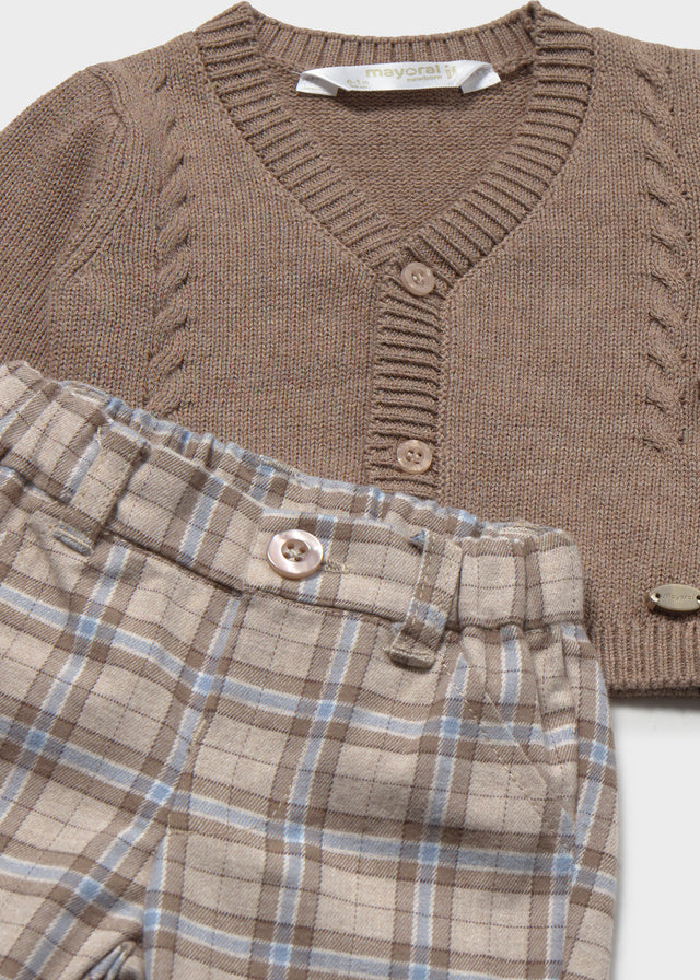 Completo Pantalone Camicia Cardigan Marrone