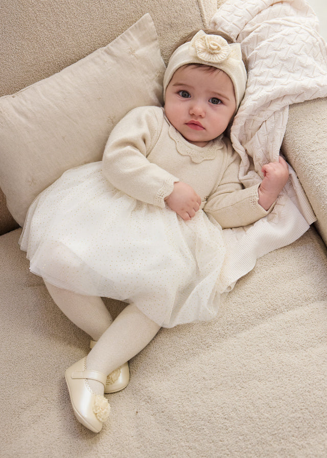 Vestito Tricot E Tulle Champagne