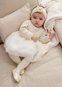 Vestito Tricot E Tulle Champagne