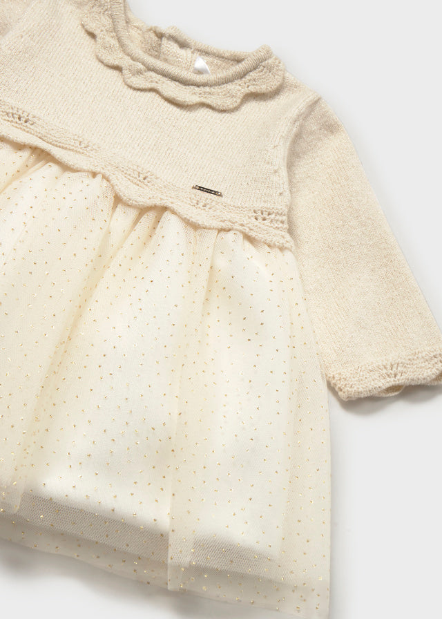 Vestito Tricot E Tulle Champagne