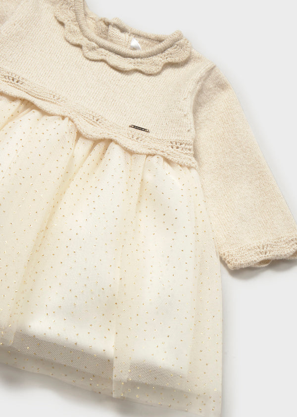 Vestito Tricot E Tulle Champagne