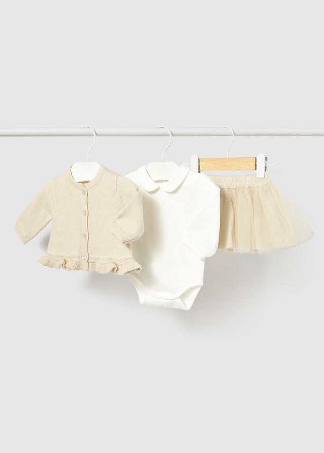 Completo Gonna Tricot E Tulle Champagne