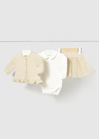 Completo Gonna Tricot E Tulle Champagne