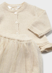 Completo Gonna Tricot E Tulle Champagne