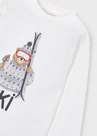 Maglietta Manica Lunga Print Orso Ski Panna