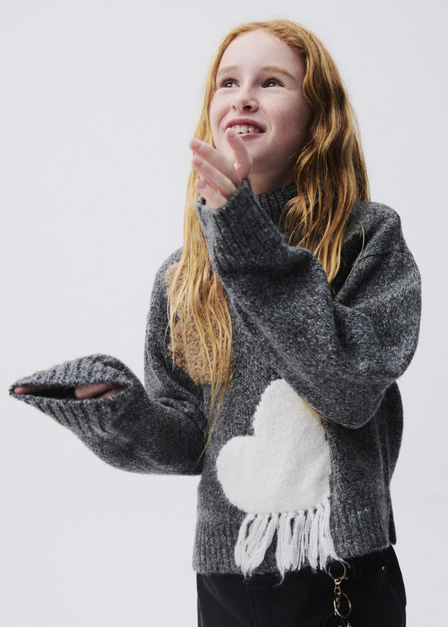 Maglione Intarsi Cuori Acciaio