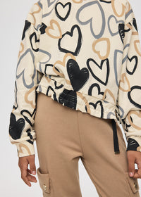 Felpa Stampa Cuori Beige