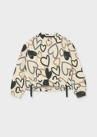 Felpa Stampa Cuori Beige