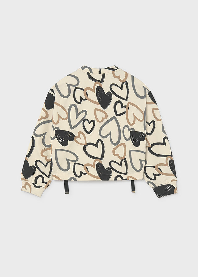 Felpa Stampa Cuori Beige