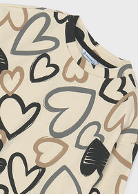 Felpa Stampa Cuori Beige