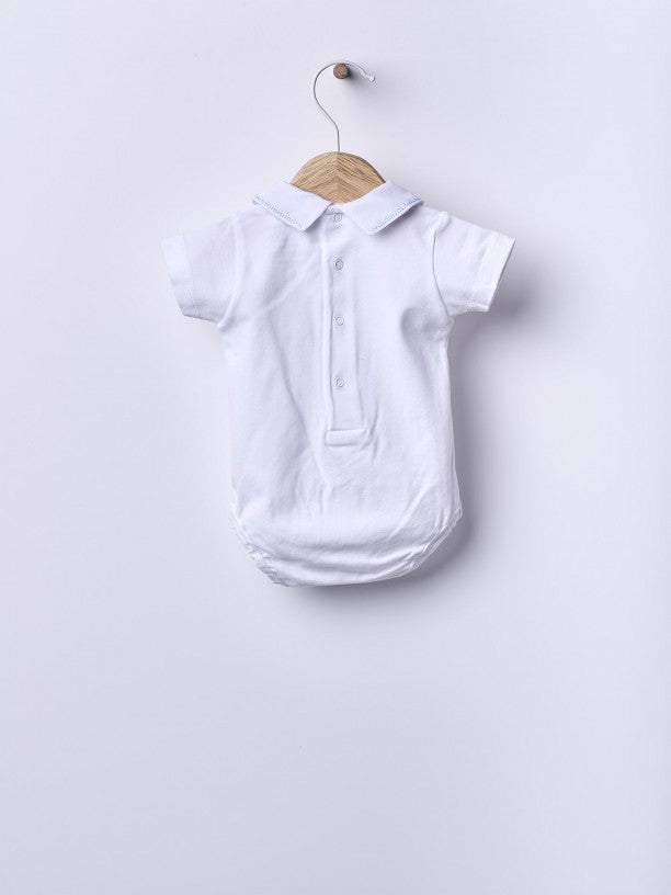 Body A Maniche Corte E Colletto A Volant Ricamato Beige