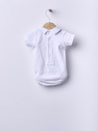 Body A Maniche Corte E Colletto A Volant Ricamato Beige