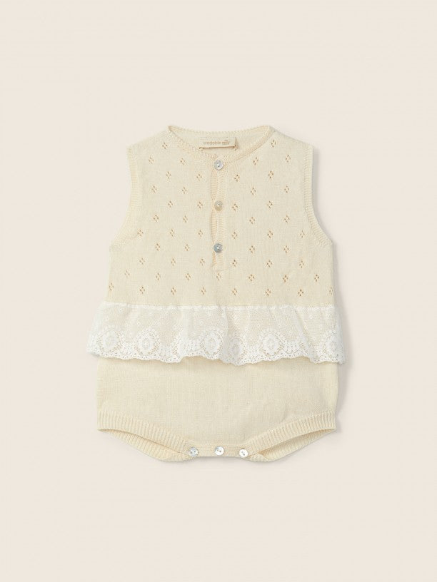 Pagliaccetto Corto In Maglia Beige Con Bottoni