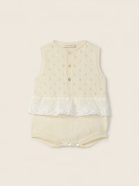 Pagliaccetto Corto In Maglia Beige Con Bottoni