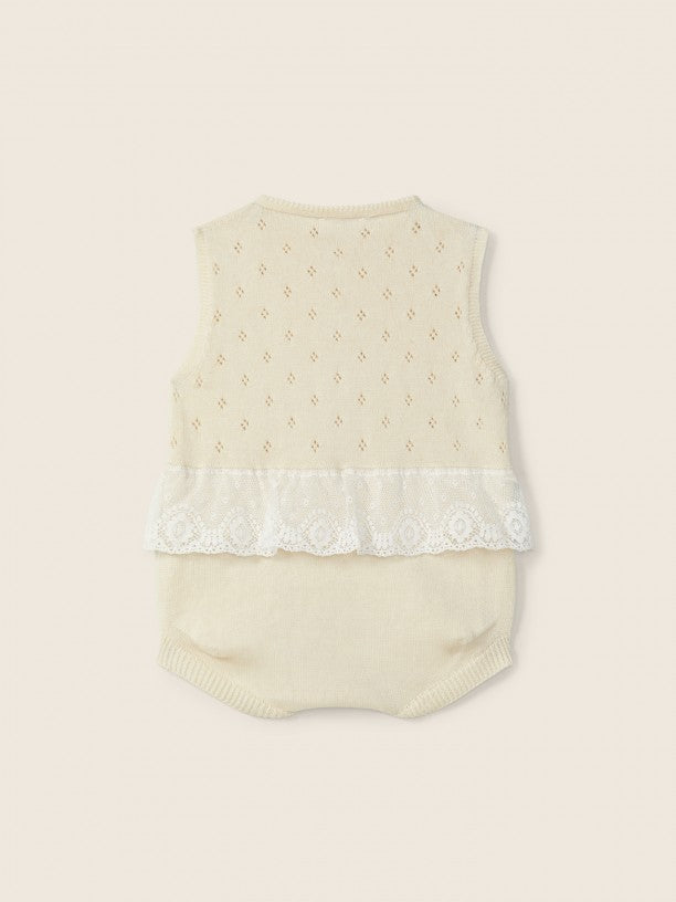 Pagliaccetto Corto In Maglia Beige Con Bottoni