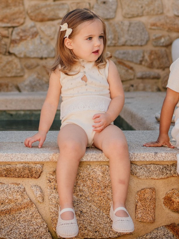 Pagliaccetto Corto In Maglia Beige Con Bottoni