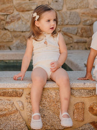 Pagliaccetto Corto In Maglia Beige Con Bottoni