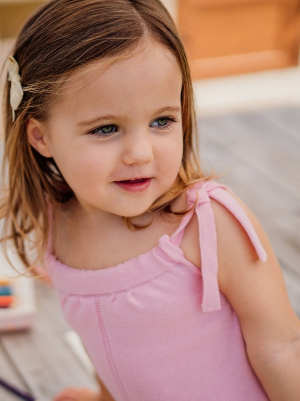 Pagliaccetto In Maglia Rosa Con Spalline A Nodo