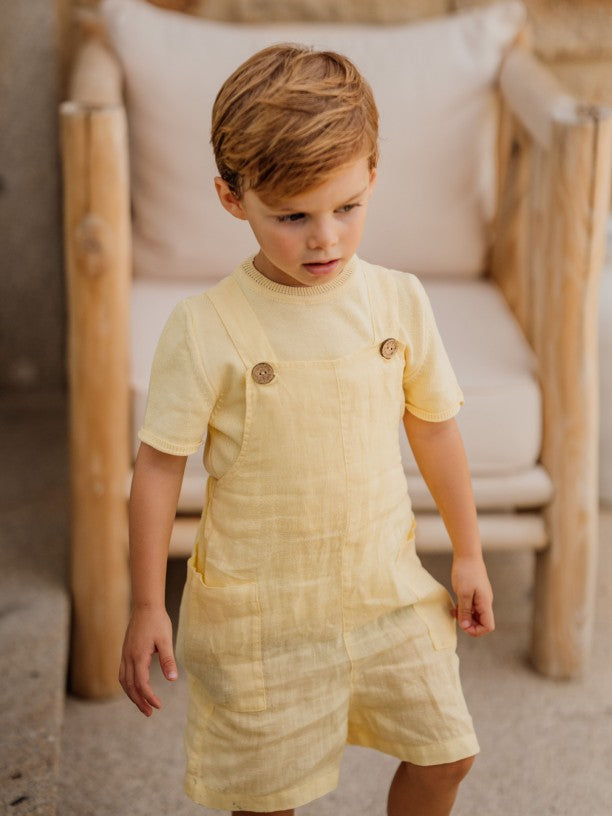 Salopette Corta In Lino E Maglia In Cotone Beige
