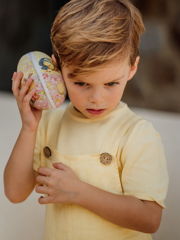 Salopette Corta In Lino E Maglia In Cotone Beige