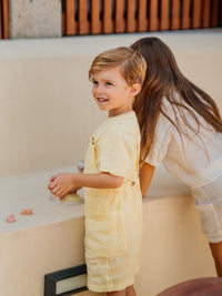 Salopette Corta In Lino E Maglia In Cotone Beige