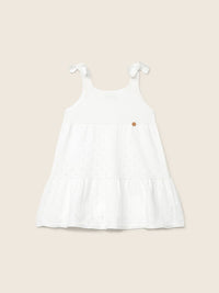 Vestito In Maglia Traforata Beige Con Spalline A Fiocco