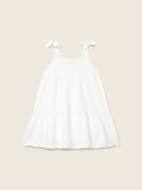 Vestito In Maglia Traforata Beige Con Spalline A Fiocco