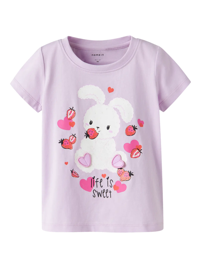 T-Shirt Bambina Lilla Life Is Sweet Con Coniglietto