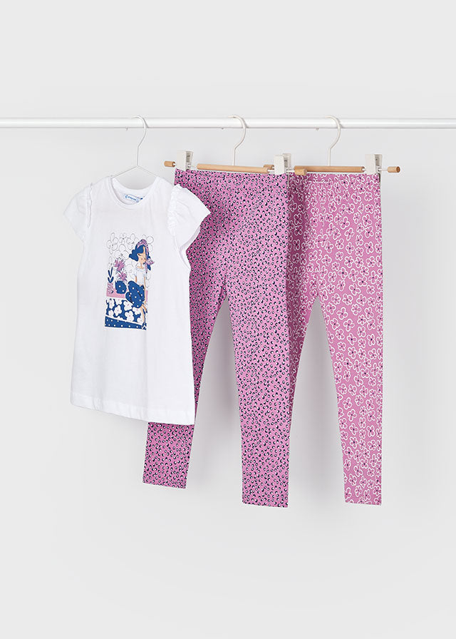 2 Leggings e Maglietta Fantasia Rosa