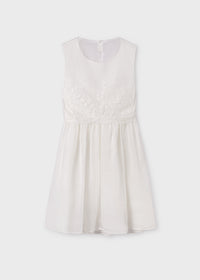 Vestito Bianco con Fiori Cuciti