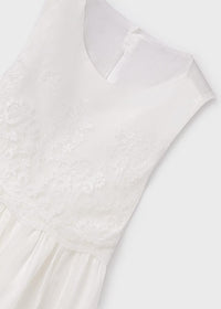 Vestito Bianco con Fiori Cuciti