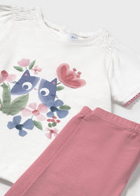 Completo Con Leggings Bianco Rosa