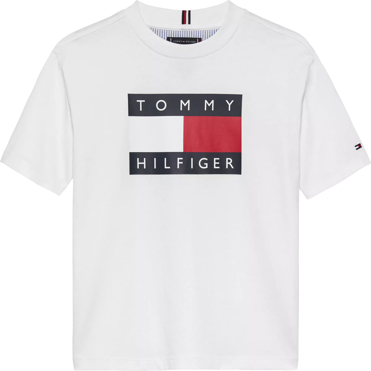 T-Shirt Bianca Logo A Bandiera Centrale